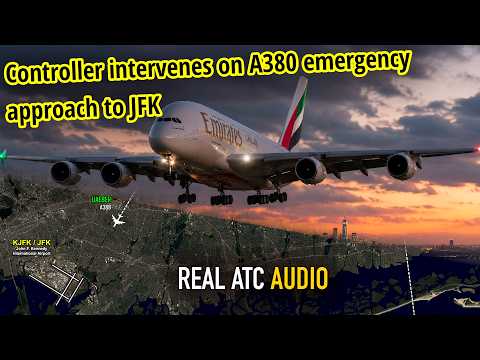 Emirates A380 in Trouble on Final Approach to JFK — Controller Takes Over. REAL ATC.