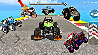 Extreme monster truck stunt car maga Ramp car 3d 😱 3 Level finally finished 😈