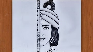 How to draw Krishna Half Face | Easy drawing for beginners | Krishna Drawing Easy | Lavi Arts