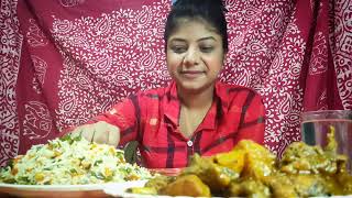 fried rice with spicy chicken curry /food eating video 