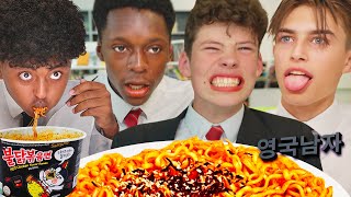 British Highschoolers try the FIRE NOODLE CHALLENGE!!🔥