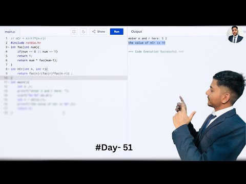C program to find the value of nCr (combination) using recursion #100daysofcode #programming #viral
