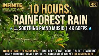 Rainforest Sanctuary: 10 Hours of Gentle Rain &amp; Calm Piano Music (4K 60FPS) 🎹🌧️🌴