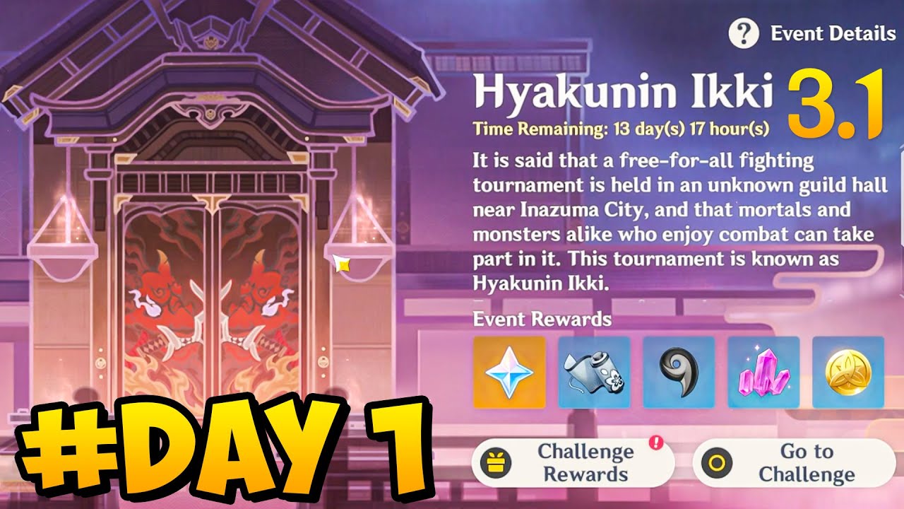 DAY 1 Hyakunin Ikki Challenge Event Genshin Impact 3.1 - YouTube