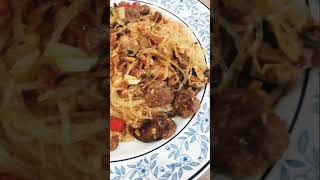 Glass Noodles with Lamb Sausage, Zoodles, Lor Bak (halal)and Mushroom Glass Noodles with Lamb Sausage, Zoodles, Lor Bak (halal)and Mushroom