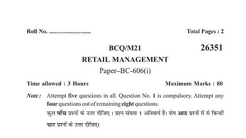 B.com 6th semester  RETAIL MANAGEMENT PAPER 2021