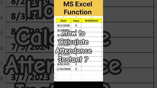 how to calculate attendance instant | how to use workday function of Excel | shorts | viral shorts