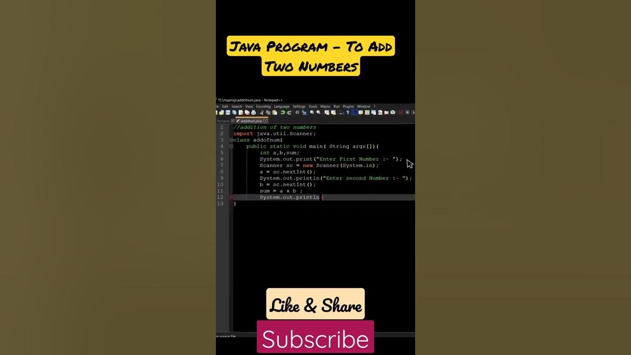 java program tutorial to add two numbers - YouTube
