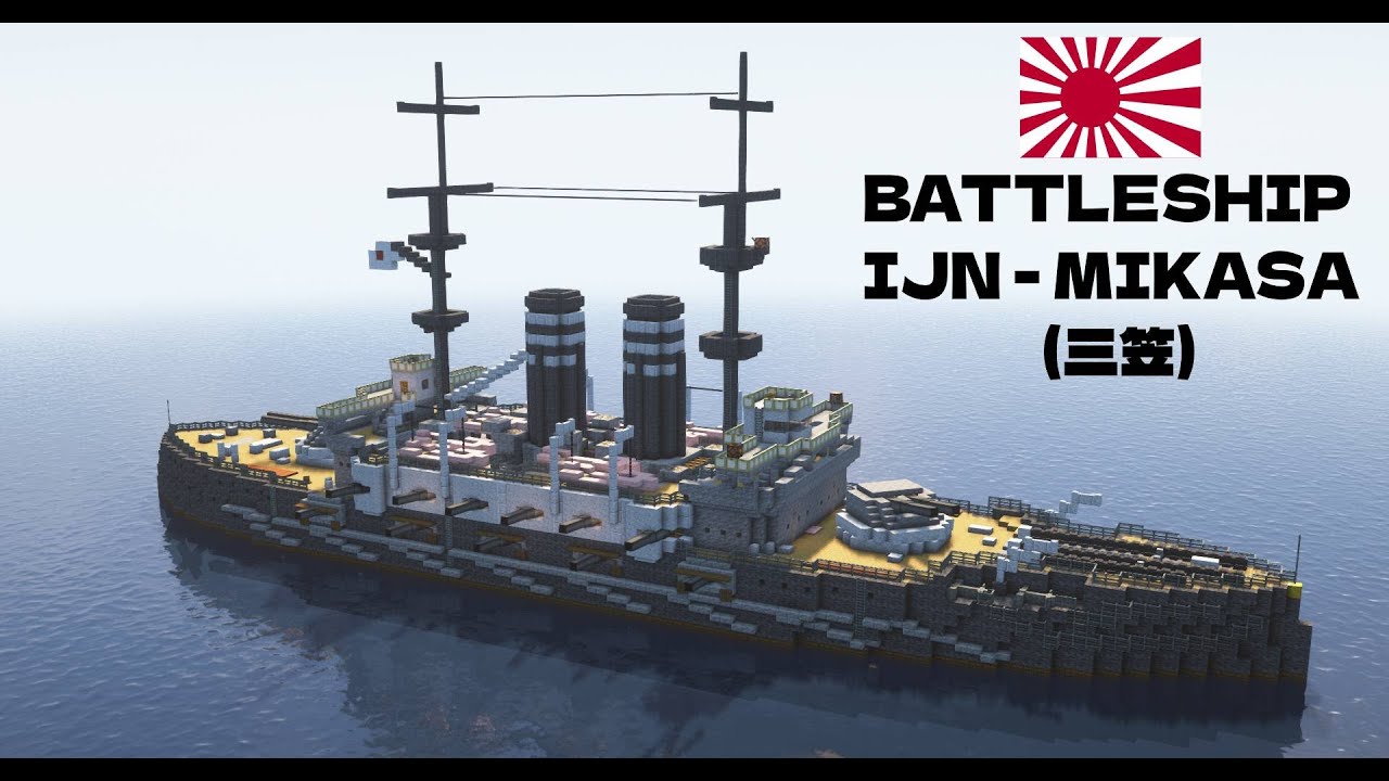 WORKING Battleship sailing and firing in Minecraft - IJN MIKASA