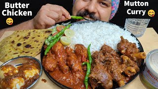 BUTTER CHICKEN, MUTTON CURRY, EGG CURRY, RICE, PARATHA EATING SHOW | Butter Chicken Rice Mukbang