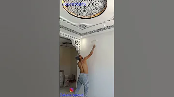 طريقة دهانات الجبس صالون مغربي بزخرفه فنية رائعة L صباغة الجبس سقف جولة في صالون اقتصادي بعد إنتهاء 