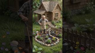 Tiny Gardener Builds a Beautiful Miniature Garden! 🌿🏡 |Mini Construction #tinygarden #diy #shorts