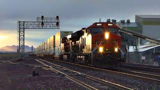 BNSF GE ET44C4 3853 Leads Intermodal Double Stack Z Train Out Of The Sunrise @ Newberry Springs CA