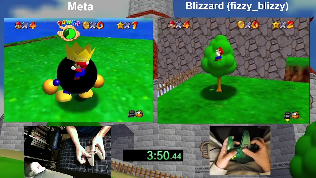 Super Mario 64 - Reverse Controller 70 Star Race vs. Blizzard [N64]
