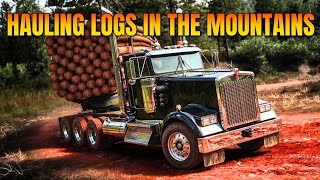 Extreme Heavy Mountain Log Haul! Kenworth W900L Cummins ISX Straight Pipe ATS POV Drive