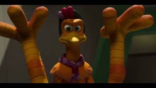 Chicken Run Dawn Of The nugget ginger acts weird because she is wearing the collar