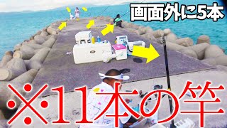 神堤防に仕掛けた11本の竿で夜の釣果がヤバイ！【宮古vs石垣釣り対決#4】