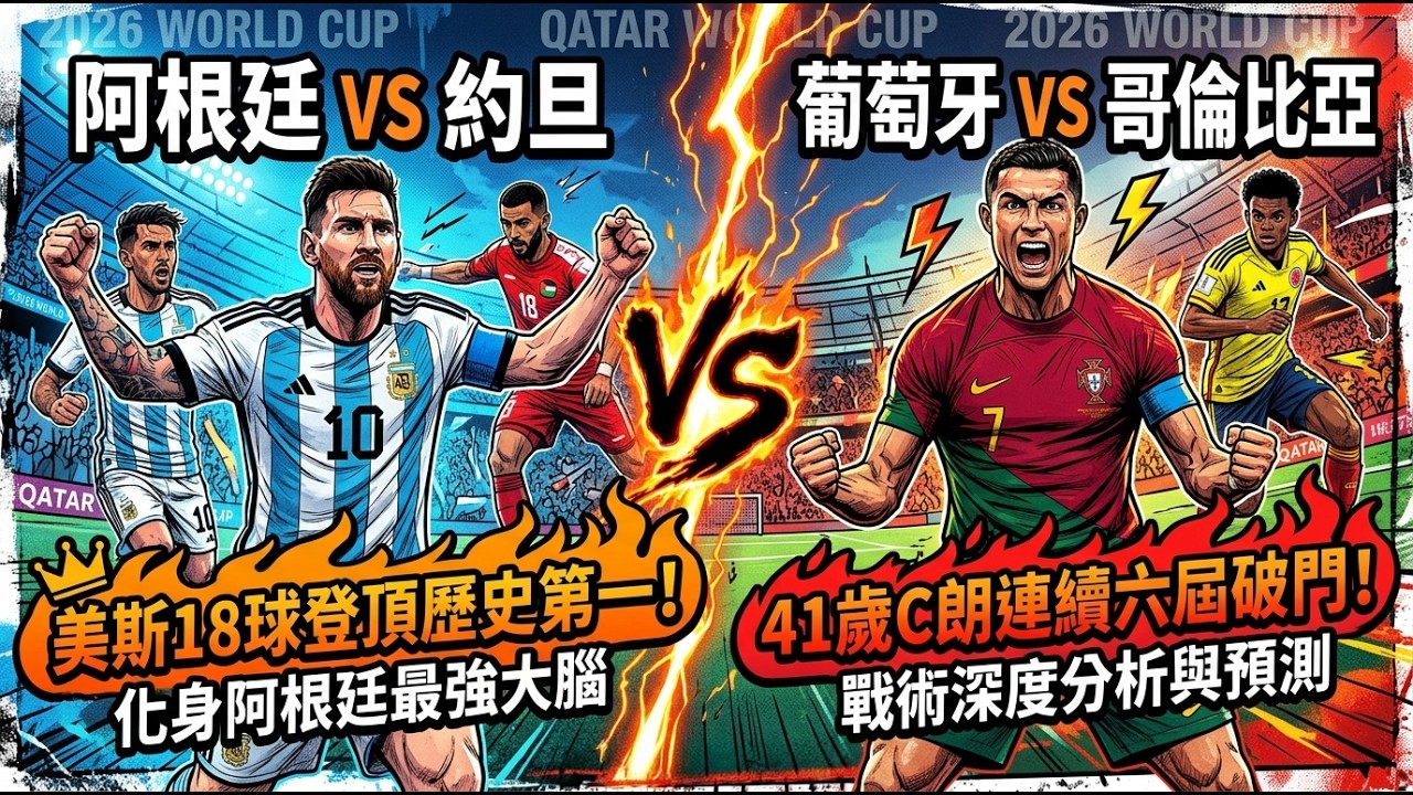 【2026世界盃】美斯18球登頂歷史第一！41歲C朗連續六屆破門！葡萄牙5-0大勝背後的戰術改變！美斯如何化身阿根廷最強大腦？阿根廷vs約旦 + 葡萄牙vs哥倫比亞賽事前瞻！｜ep08｜賽前分析