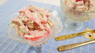 САЛАТ С ЖАРЕНОЙ КОЛБАСОЙ И ПОМИДОРАМИ! САЛАТ С ЖАРЕНОЙ КОЛБАСОЙ И ПОМИДОРАМИ!