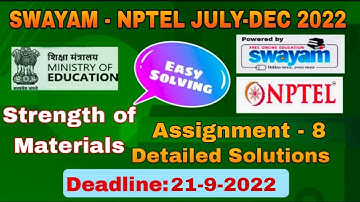 NPTEL Strength of Materials  #assignment -8 I July-Dec 2022 I Detailed Solutions