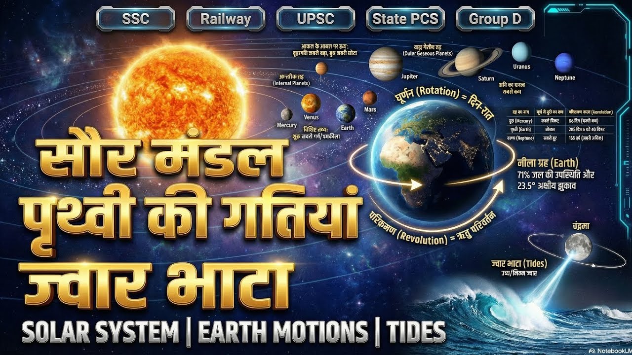 सौर मंडल और पृथ्वी की गतियां | Rotation&Revolution | ज्वार भाटा पूरी जानकारी | SSC Railway UPSC 2026