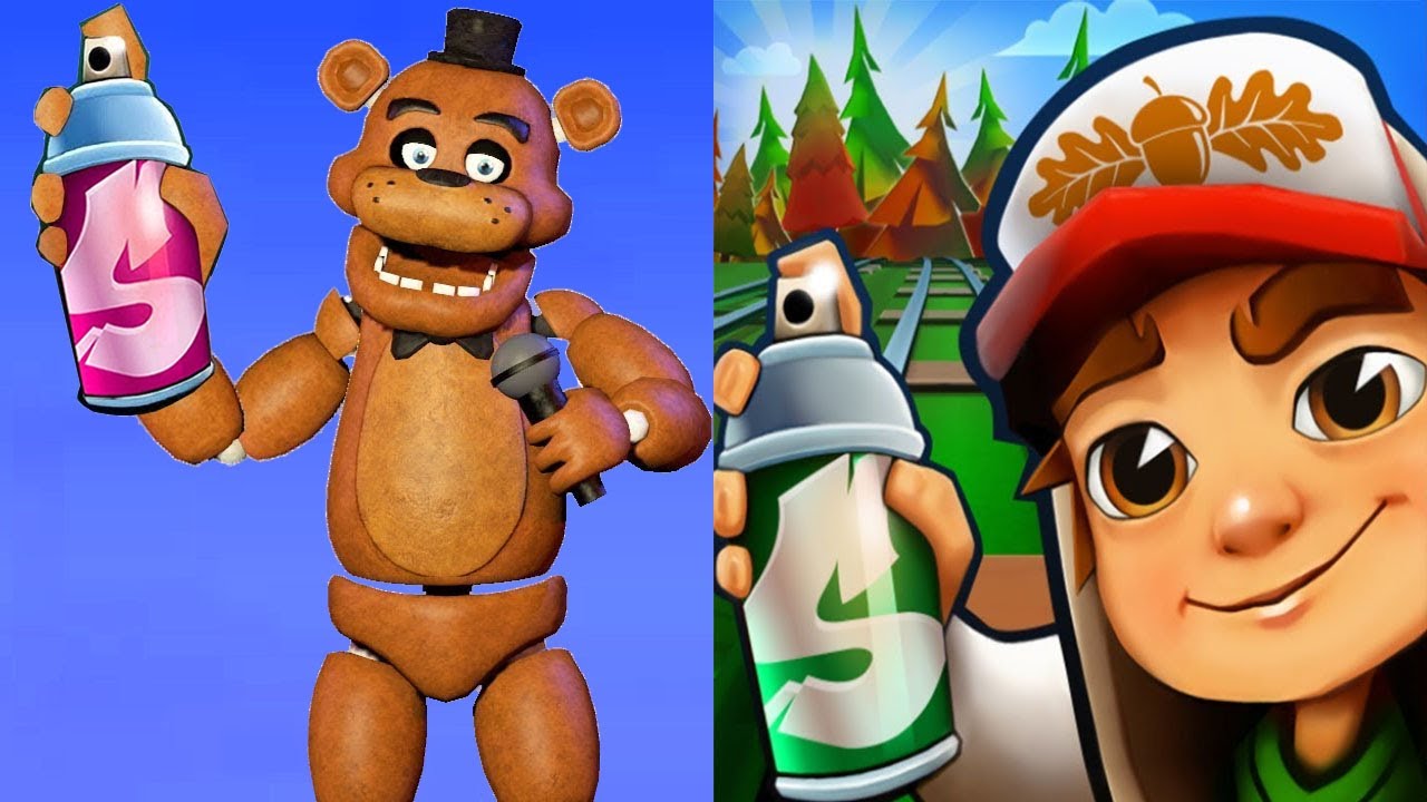 Freddy Fazbear ur ur ur WE LOVE WE LIE VS RAPPING VS SUBWAY SURFERS 360º VR  