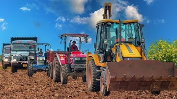 Jcb 3dx loading Mud in TATA Tippers Tractors Swaraj 855 Fe New Holland 3630 Tractor jcb Thar truck