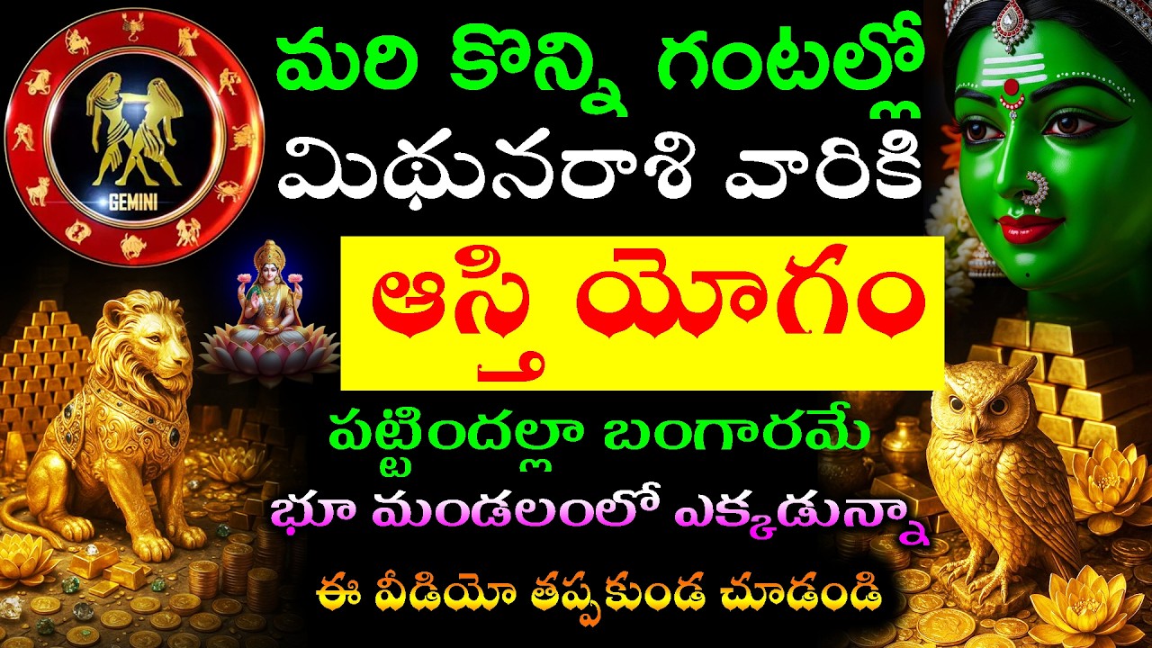 మరి కొన్ని గంటల్లో మిథున రాశి వారికి ఆస్తి యోగం పట్టిందల్లా బంగారమే భూ మండలంలో ఎక్కడున్నా ఈ వీడియో
