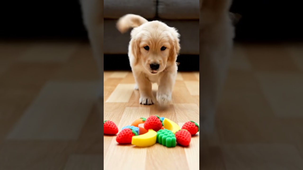 puppies & colorful plastic fruits🐶 #marblerunandmore #dog #reverse #ASMR #Shorts #USA #satisfying