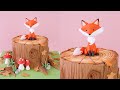 Woodland Tree Trunk Cake with a Fondant Fox | Forest Theme Cake