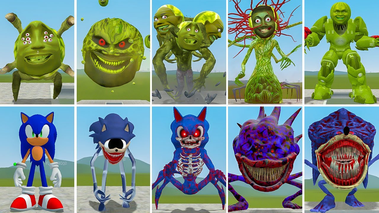 EVOLUTION OF ALL SHIN SONIC TAPES VS ALL NEW LIN GANG MELON FAMILY ? In Garry's Mod!