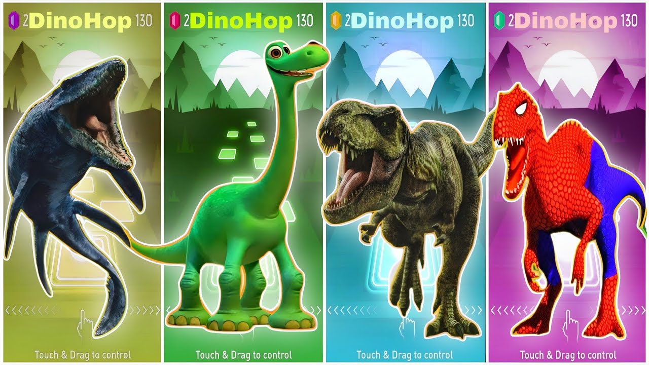 🦕Jurassic world Mosasaurus🆚The Good Dinosaurus🆚The Tyranosaurus🆚The Indomus Rex CoffinDance TilesHop