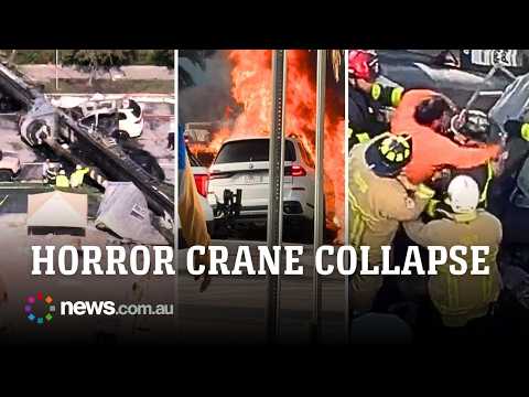 Crane collapses onto moving vehicle in Miami