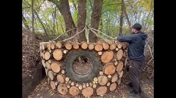 Building a Forest Shelter from Logs: Wild Boar Attacks at Night Bushcraft Survival #cooking #forest
