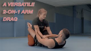 Back Take, Pendulum Sweep, & Arm Bar from a 2-On-1 Arm Drag