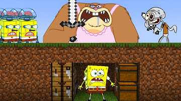Minecraft Speedrunner SpongeBob VS 3 Hunters: Insane Squidward, Sheriff Sandy & 5 SpongeBob Robots