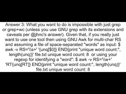 Get the count of unique words in a file using grep and wc