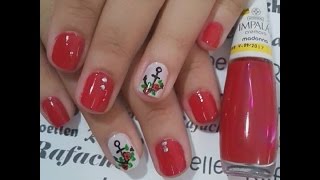 Tutorial de unha com ancora e flores