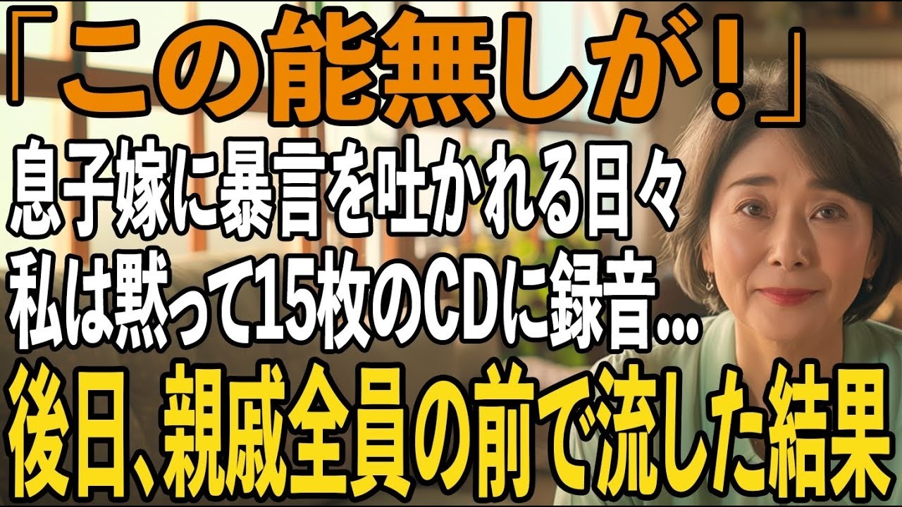 「能無しは早く消えてくれ」息子嫁の非常識すぎる”姑いびりの音声”をCD15枚分に録音→50人の親族の前で流してやった結果【シニアライフ】【60代以上の方へ】