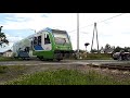 Польский рельсовый автобус проезжает через переезд
