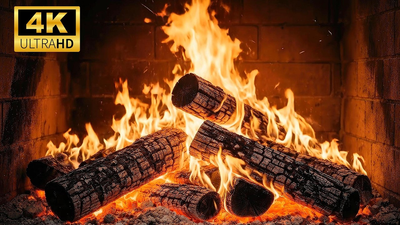 No Ads Fireplace with Burning Logs and Crackling Sounds, for Relaxation and Meditation