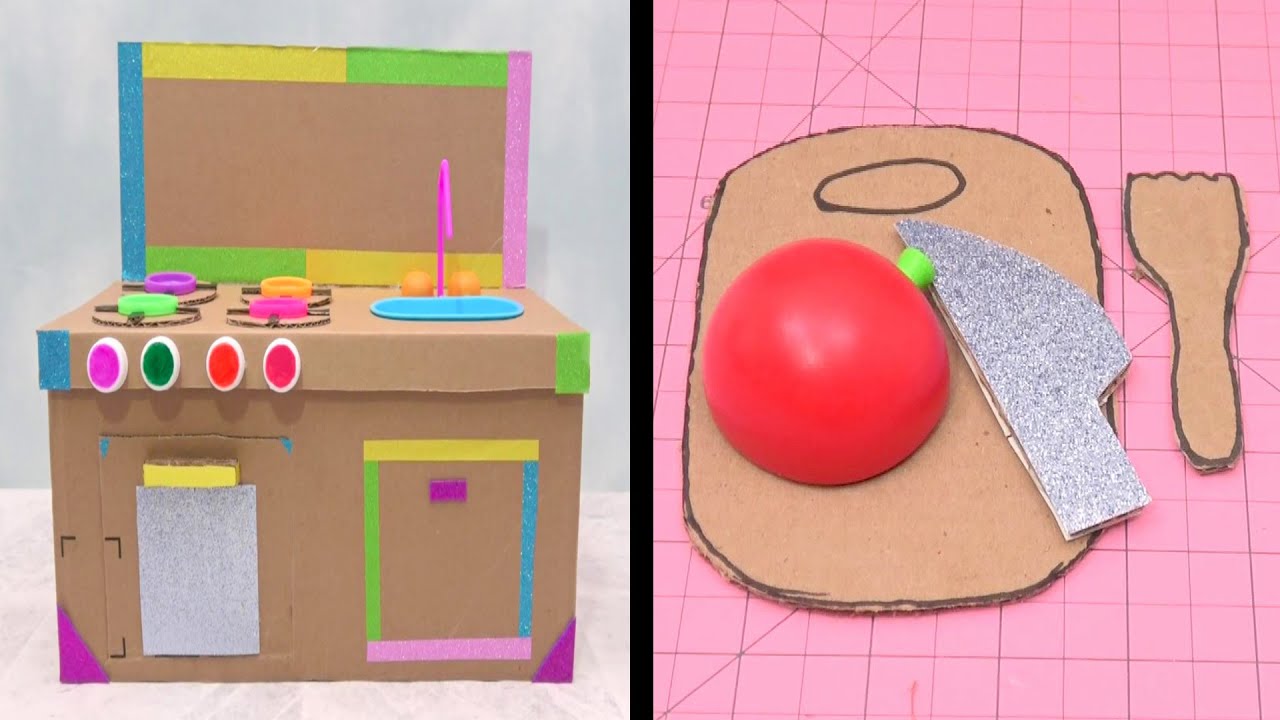 5 AWESOME CARDBOARD PLAY KITCHEN KNIFE AND CUTTING BOARD DIYs YouTube