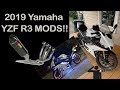 2019 Yamaha YZF R3 MODS! || Fender Eliminator || LEDs || Clutch & Brake Levers || Rim Tape