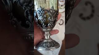 Muhteşem Güzellikte Kristal Üzeri Zinn Kafesli Kadeh Form Çift Bardak . 13 Cm Yükseklik 7 Cm Çap Resimi