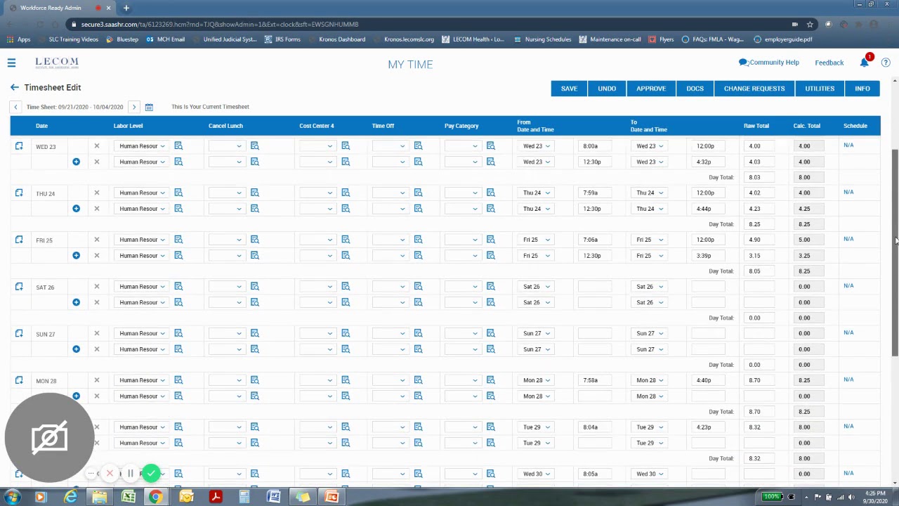 Kronos Time Conversion Chart