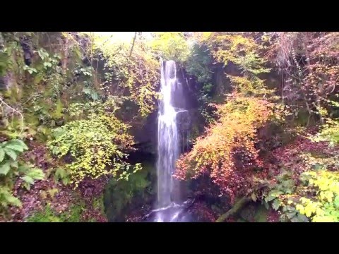 Drone over Craigielinn waterfall in Glen park