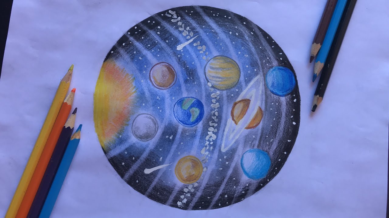 Desenhando planetas no sistema solar e um universo estrelado. - YouTube