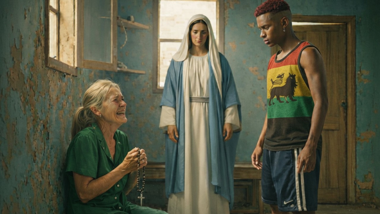 La Vierge Marie donne une leçon à un homme qui a envahi la maison d’une femme âgée.