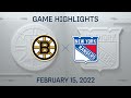 NHL Highlights | Bruins vs. Rangers - Feb. 15, 2022