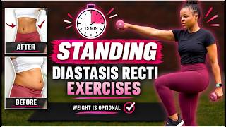 Standing Exercises For DIASTASIS RECTI | BEST 15 Min Workout To Fix Your Mom Pooch (Weight optional)